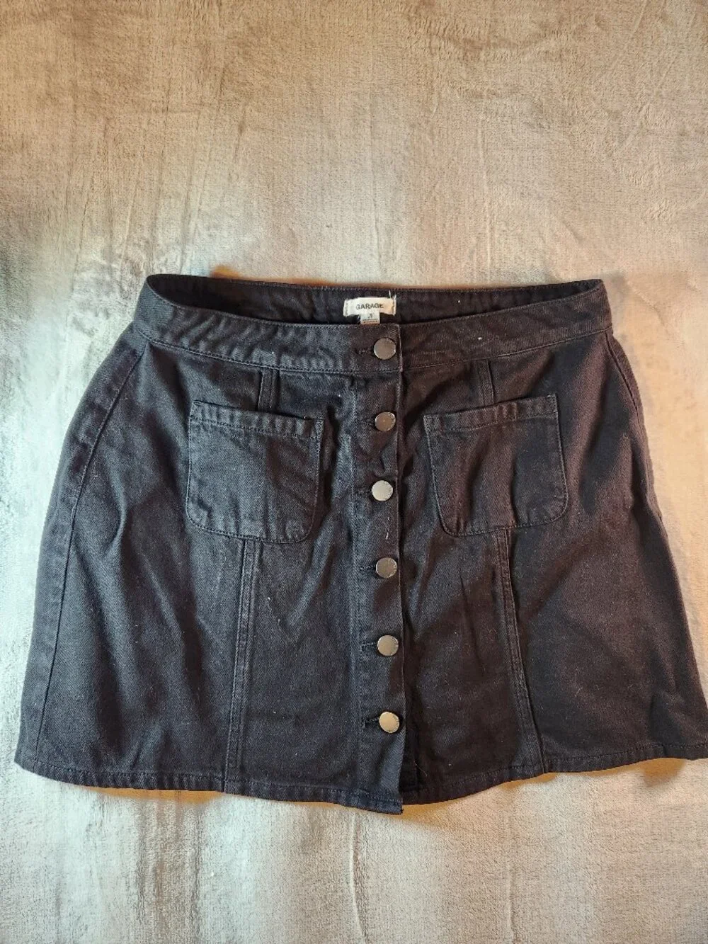 Large Womens Black Button Up Mini Denim Skirt